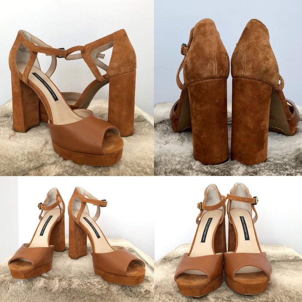Rust, Suede Chunky High Heel, Open Toe, Strap.